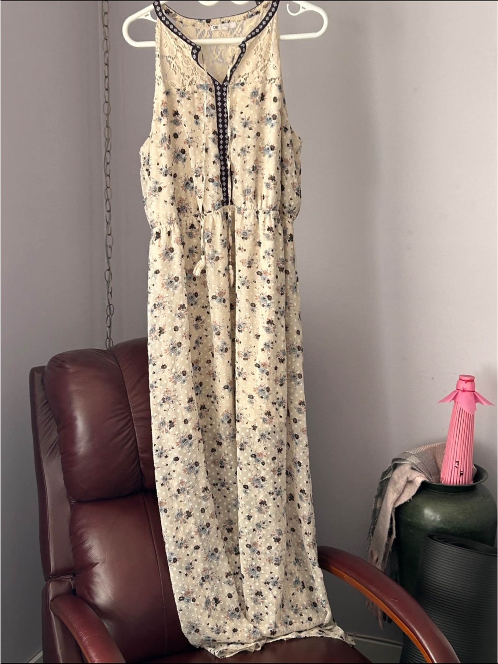 Floral Maxi Dress with Navy Trim